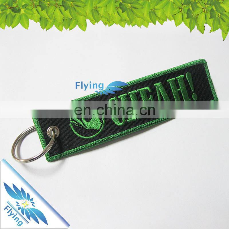 OEM keychain design, bulk cheap custom embroidery key ring with logo, airport fabric keychain for promotion