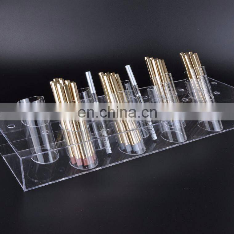 2017 Customized Round Tube Makeup Cosmetic Dispenser Perspex Acrylic Eyeliner Pen Display Rack