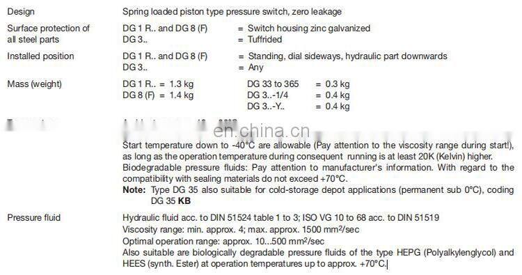 Factory price HAWE DG34 hydraulic pressure control switch