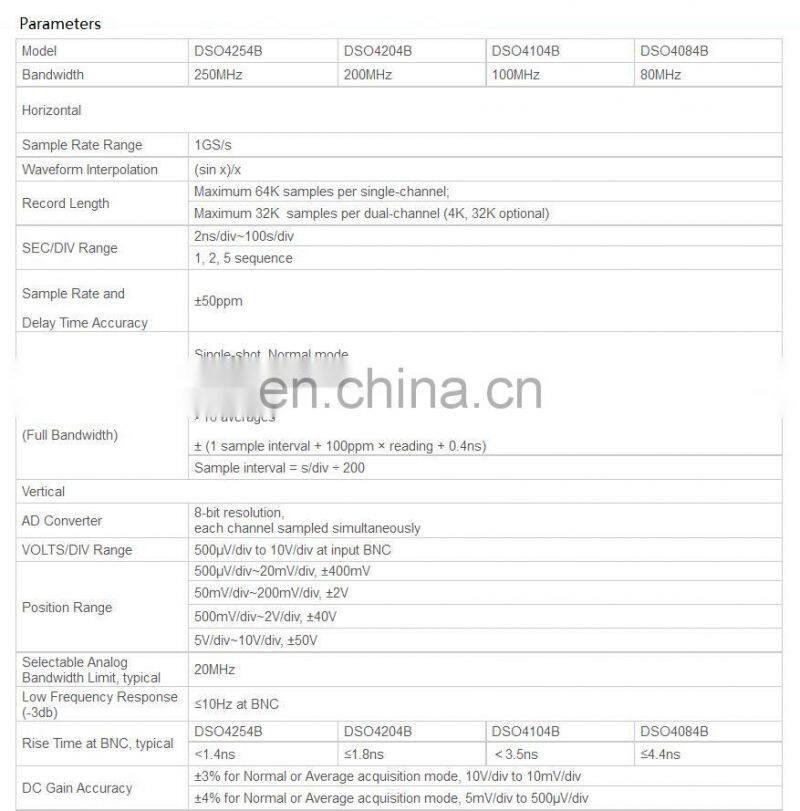 Hantek DSO4254B Digital Oscilloscope Storage Bench Type 4 CH 64K 1GS/s 250MHz Bandwidth