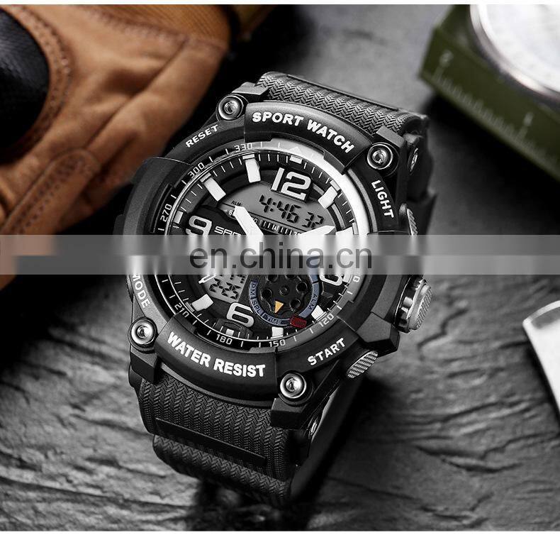 Sanda 3036 Military Dual Display Men Wrist Watches LED Alarm Water Resist Resin Sports Led Digital Military Watch