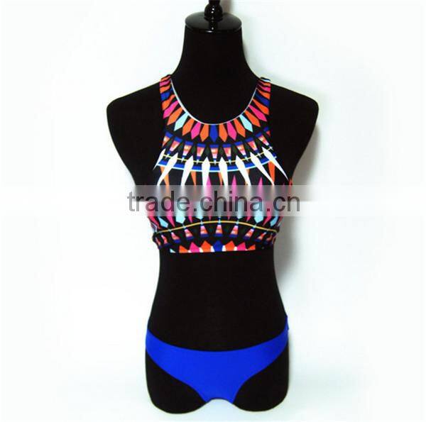 2016 New Sexy High Neck Bandage Swimwear Ladies Push Up Swimsuit Bikini Set