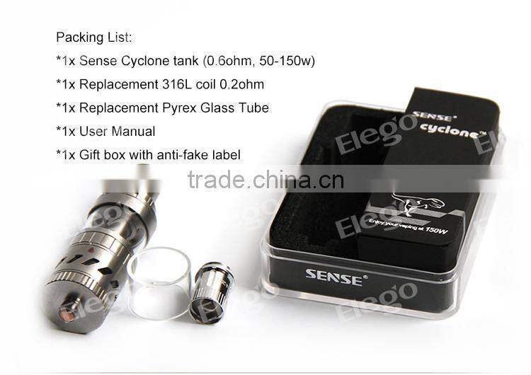 New Arrive! Sense Cyclone Tank Sense Cyclone 5ml 150W 0.6ohm&0.2ohm Ni200 Top Refilling Cyclone Sub Ohm Tank Wholesale Price