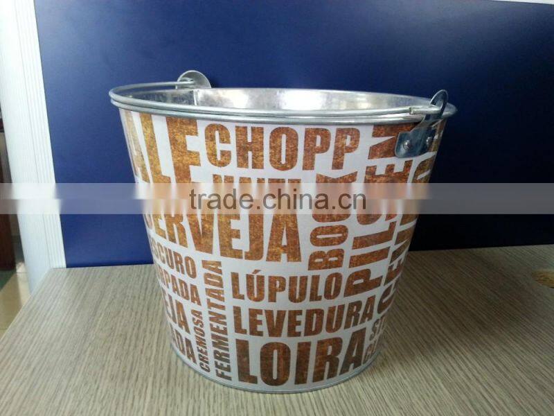 CMYK Logo 8L galvanized iron tin ice bucket, ice pails, beer bucket with openner