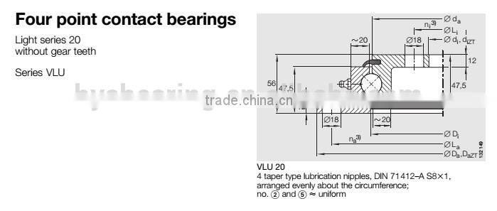 VLU200944 Slewing Bearings (834x1048x56mm) BYC Band rolling bearing turntable slew ring Import replace