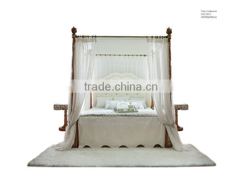 Royal bedroom furniture King size white wedding bed Wood four poster canopy bed