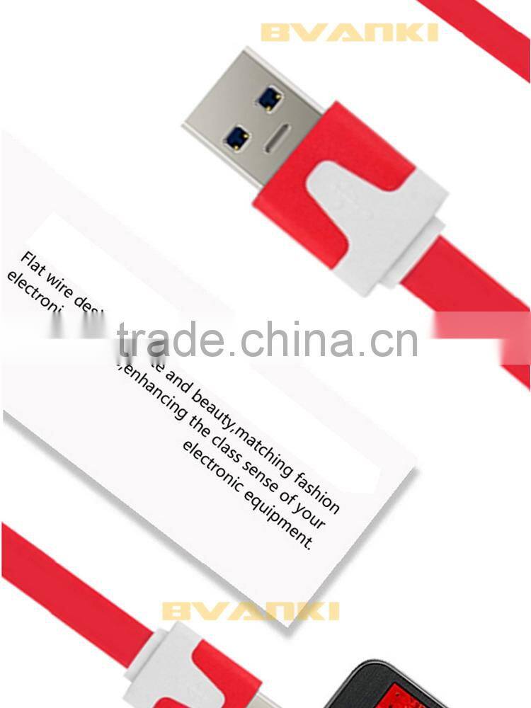 Factoy Wholesale Price flat noodle micro usb 3.0 data cable for Samsung galaxy Note3/S5