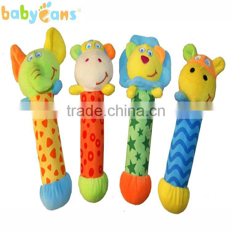 Animalted shaped plush baby rattle toyS with bb sticks for reborn baby dolls