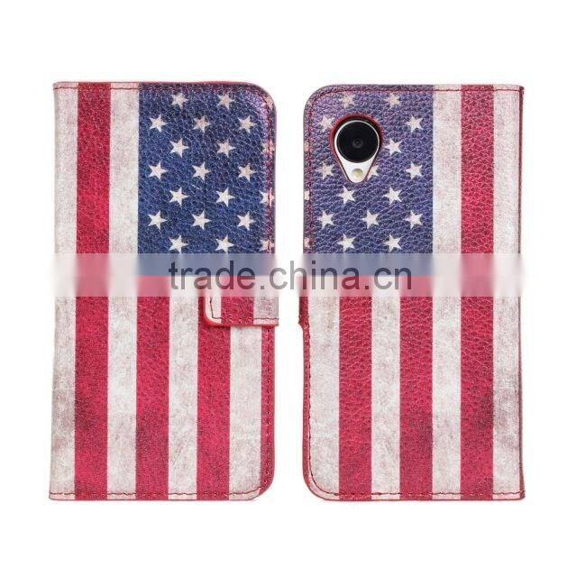 Wholesale price Flag leather cover case with card slots For HTC One mini M4