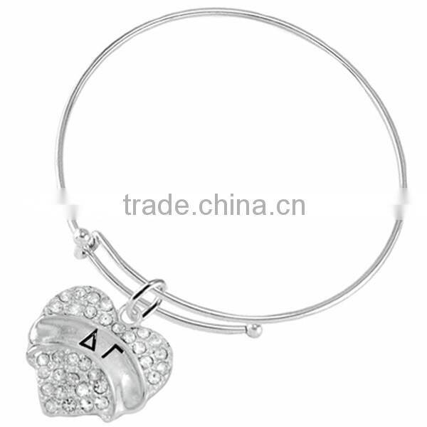 Genuine Austrian Clear Crystal "Delta Gamma" Greek Sorority Heart Charm Chain Link Bracelet
