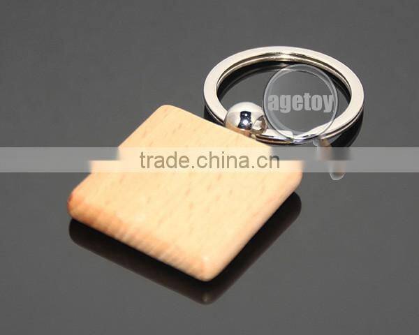 Square Wooden Material Keychain Promotional Custom Or Wholesale Metal Keyring Blank Wood Keyholder