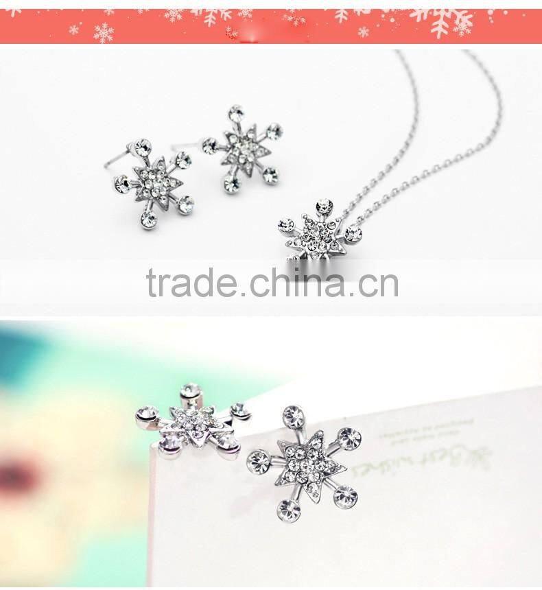 European and American fashion hot style Austrian crystal snowflake silver jewelry set 925