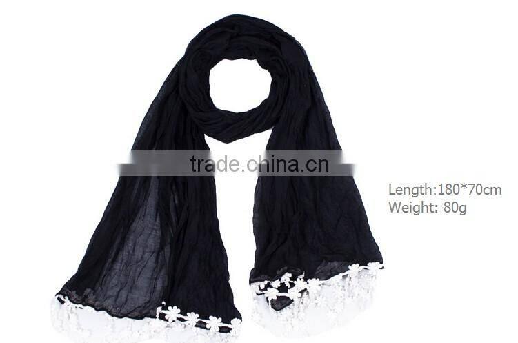 new model elegant plain lace trim scarf/