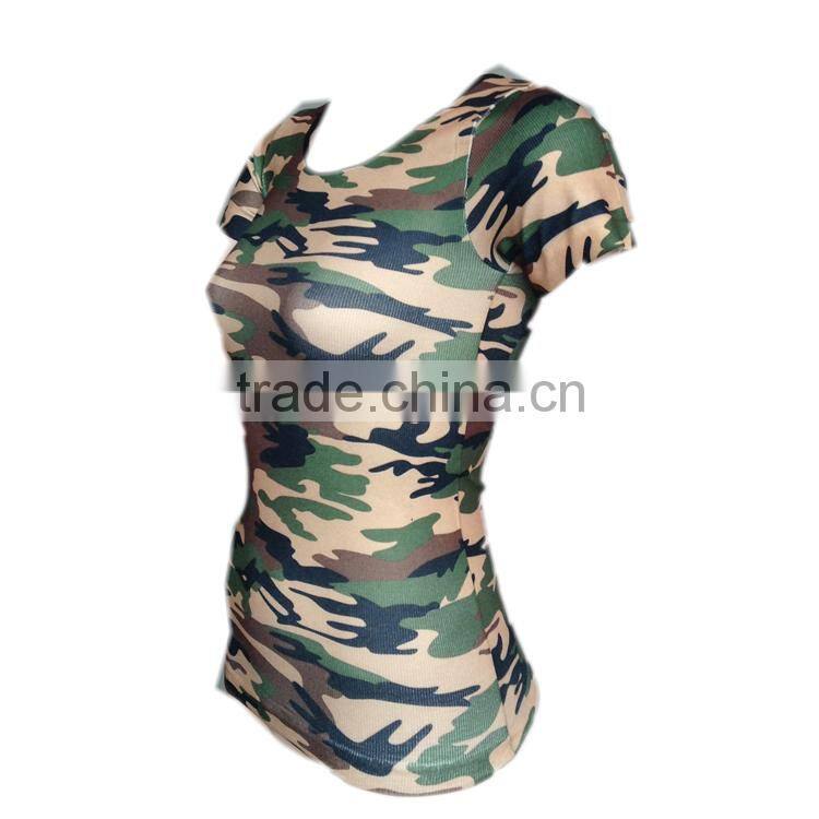2016 seamless women t shirt printing military camouflage t shirt with wholesale price