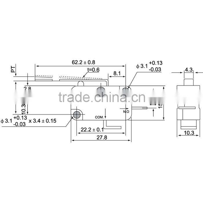 CE,VDE approval 8A long hinge lever electric switch snap action limit switch ( no/nc ) with long arm omron micro switch