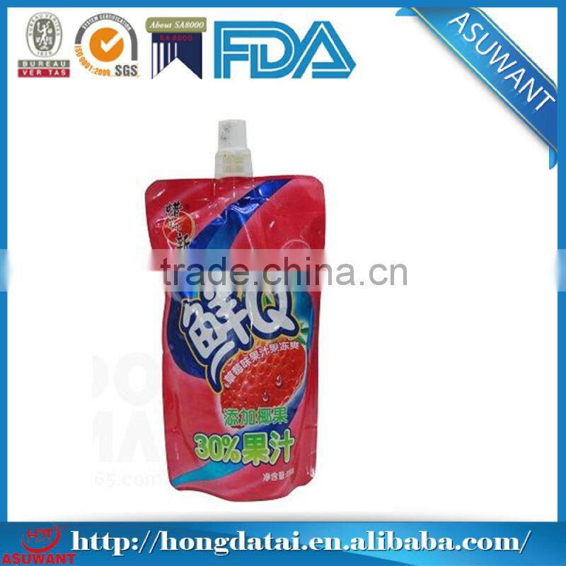 Heal seal aluminum foil liquid stand up pouch with plastic spout with screw cap