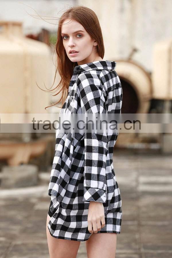 Hot Selling Fashion Women Long Sleeve Custom Plaid Shirt Wholesale Plaid Shirts Women