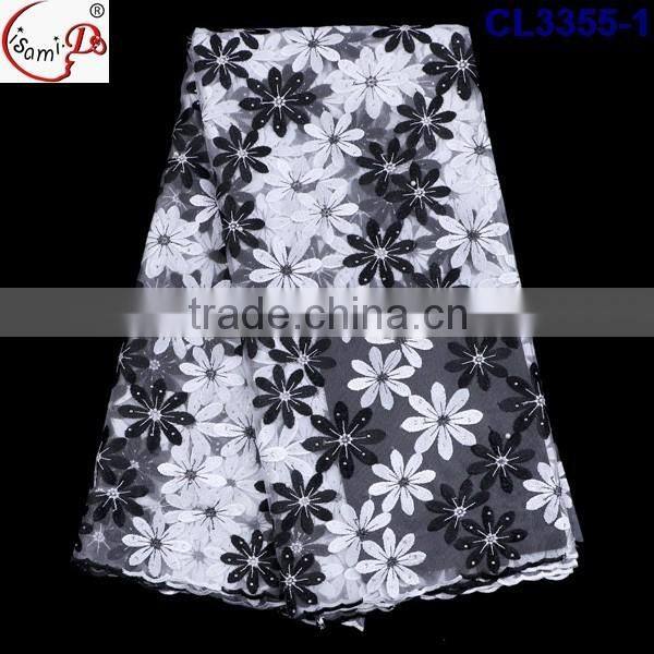 Nice lace CL3355 lovely color fancy french lace tulle lace with beads African french lace for wholesale price for women dress