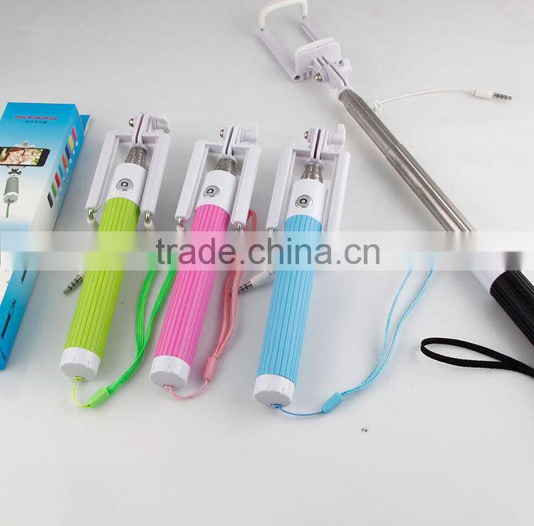 Cheapest wired selfie stick, smart phone holding wired monopod with shutter button, high quality monopod selfie stick