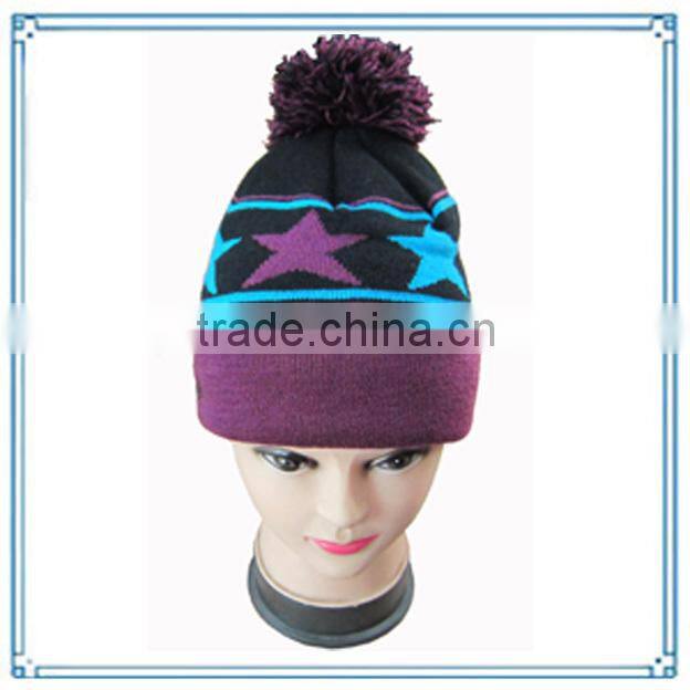 100% acrylic knitted beanie winter hats wholesale high quality customized dobby knitted beanie hat in black color