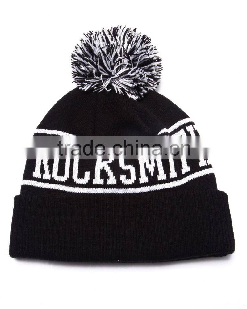 Custom Pompom Beanie Hats Jacquard Knitted Beanies with Top Ball