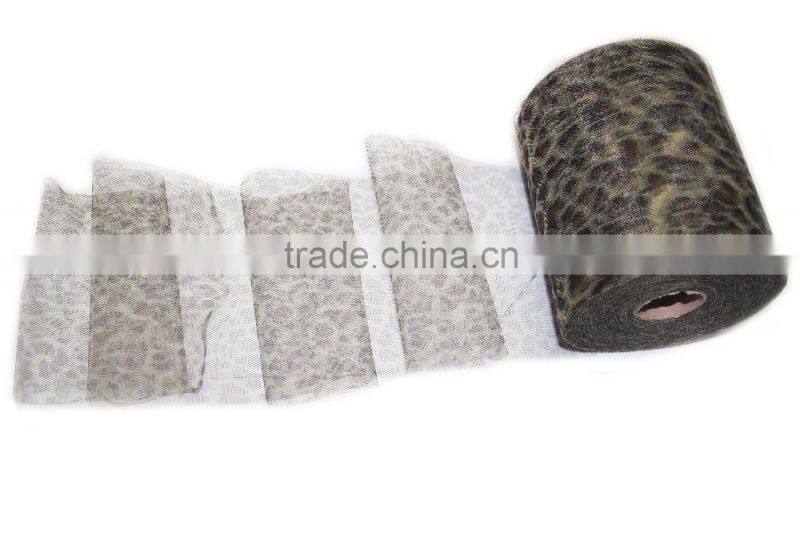 animal printed fabric leopard patterned tulle 100% Polyester DIY decoration material 6 inch * 100 yards tulle roll spool