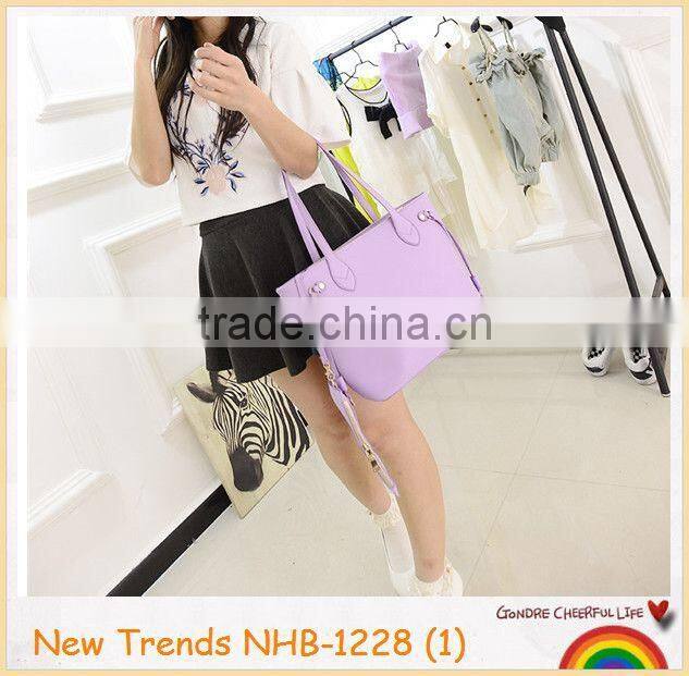 Fashion pastel yellow plain PU handbag tote