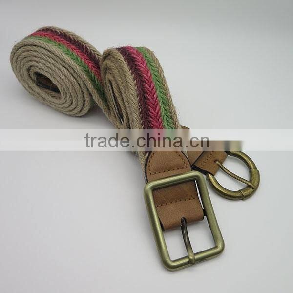 Fashion mixed colors rope fabric belt with square buckle for women