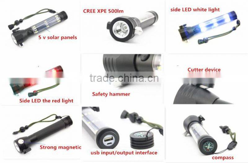 Factory wholesale multifunctional solar led flashlight