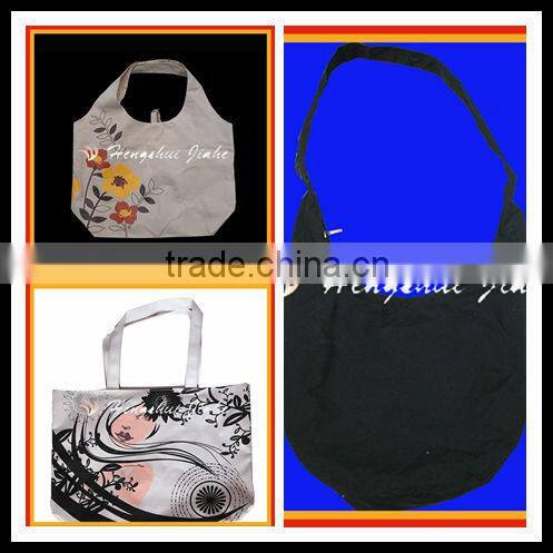 2014 cotton PVC coated shopping bag with pocket/pouch and polyester lining