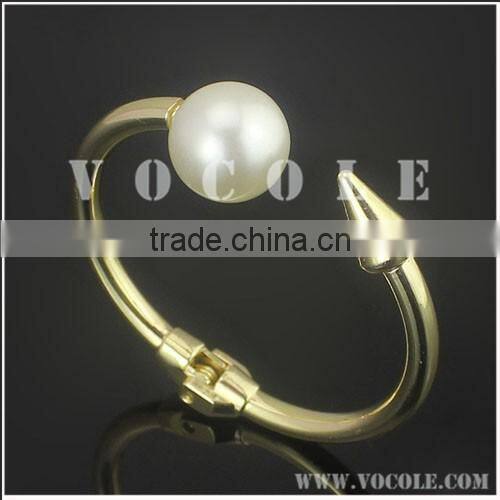 Spring design thin cuff gold stainless steel pearl bracelet