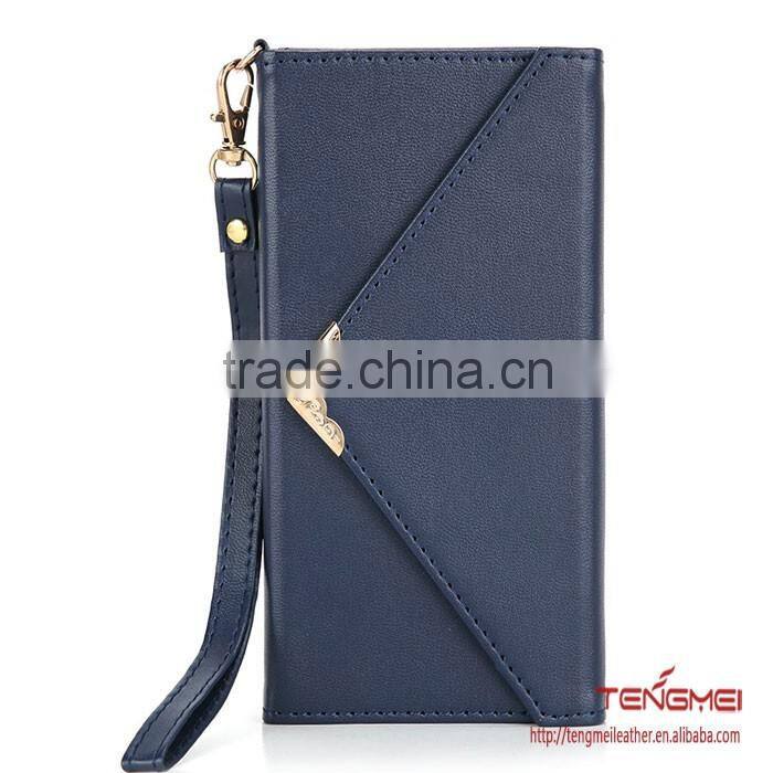 Envelope women wrist strap wallet for samsung galaxy s7 edge with magnetic cover