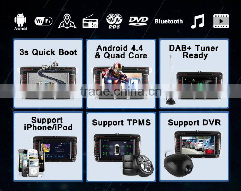 Ownice Quad core android 4.4 car audio player for VW POLO GOLF JETTA support TV OBD wifi DAB mirror link canbus