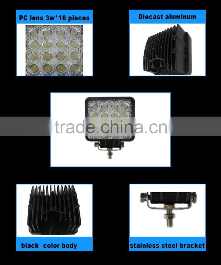 12v 48w led work light spot light for car truck,off road,suv