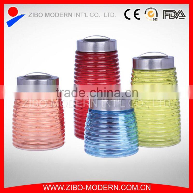 Colorful Glass Food Container Set 4 Custom Cookie Jar Decorative Airtight Glass Jar