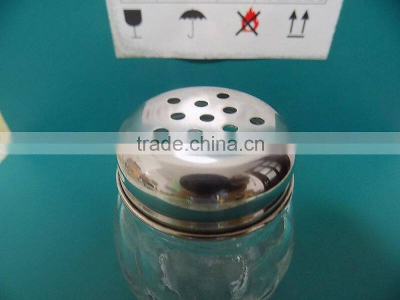 different glass spicy jar with stainless steel caps