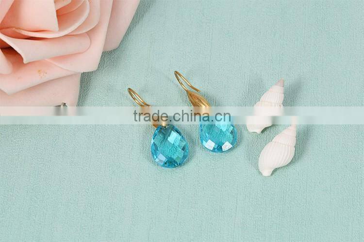 Charm women jewelry blue teardrop gold earrings designs for girls