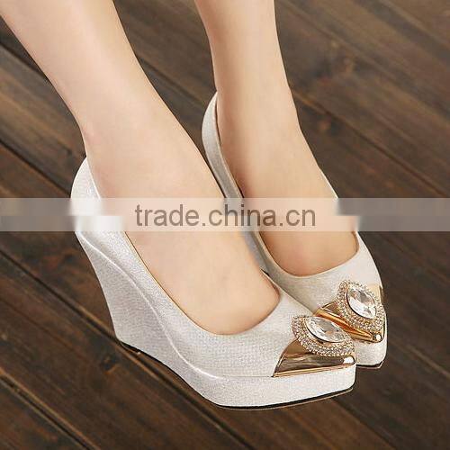 wholesale factory price shoes high heel pointed toe wedge shoes casual pointed toe rhinestone wedges pumps shoes PMS3718