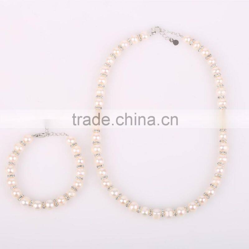 9mm A grade potato cyystal spacer fashion pearl necklaces set for women