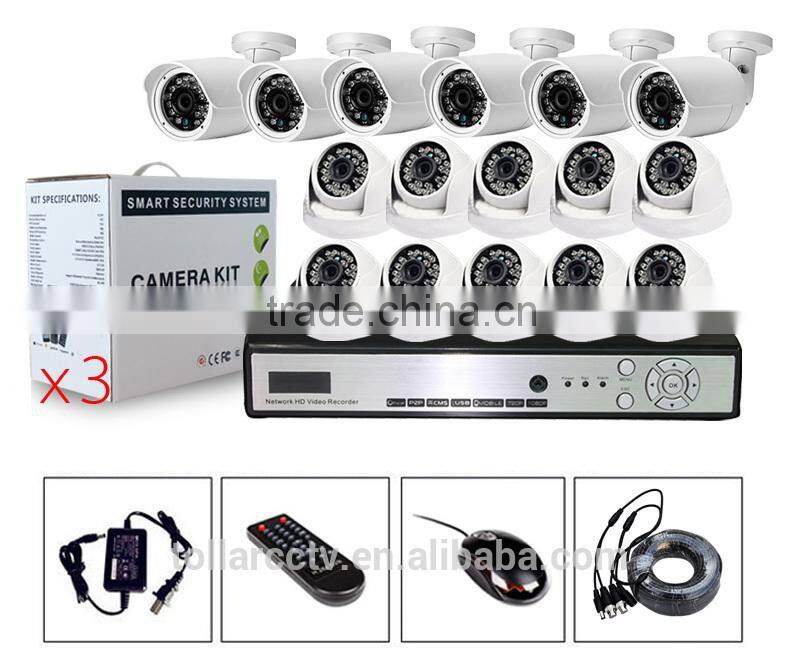 surveillance camera h.264 16ch dvr combo cctv camera kit HD 720P 16ch IP Kits with 10pcs domer&6pcs bullet p2p ip camera