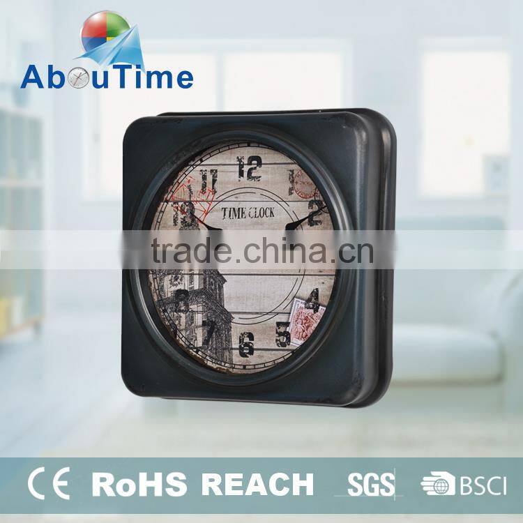New product rectangular wrought iron radio controlled wall clock