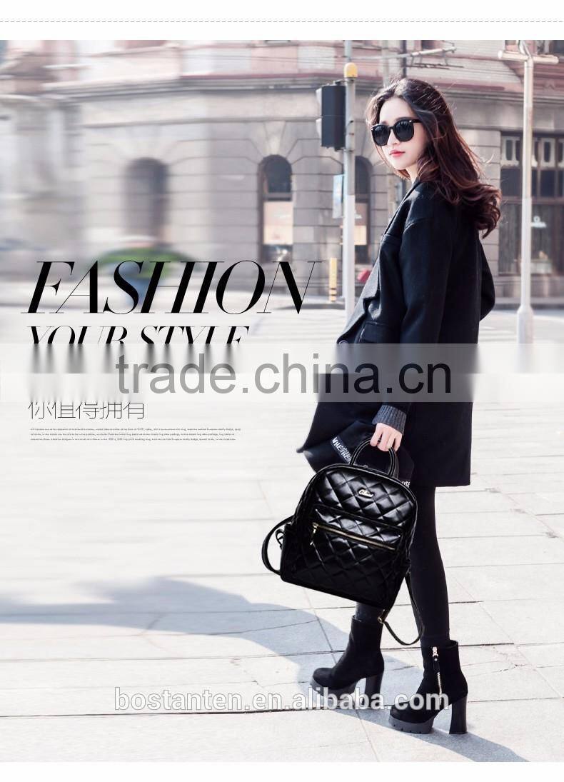 lattice style women waterproof leather backpack laptop shoulder bag zipper