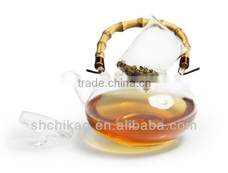 bamboo handle glass teapot