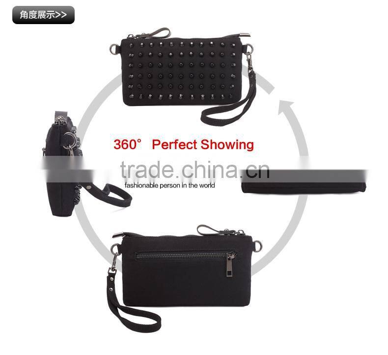 2016 Europea style factory directing selling high quality women blue clutch bag with rivet