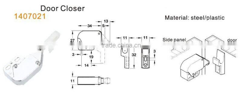 steel and plastic door closer for cabinet door