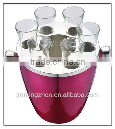 stainless steel ice bucket led with glass cup