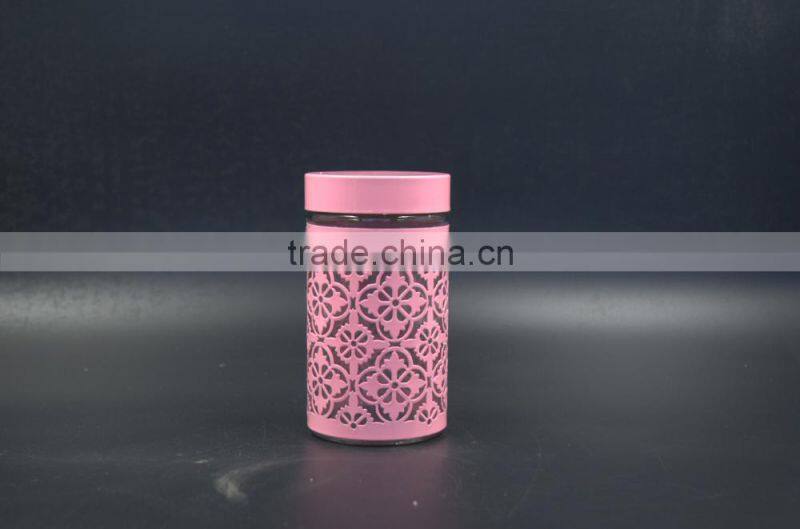 round shape clear glass canister with coat