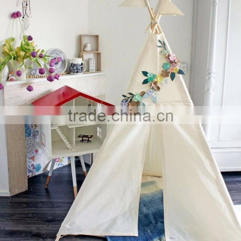 Wholesale 4-Wall Pure Plain Color canvas Princess Baby Happy kids indian tent childrens teepee