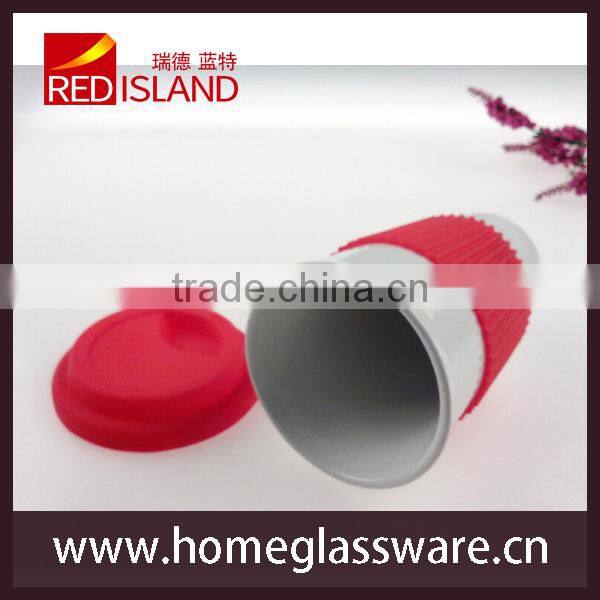 wholesale high quanlity pop mug ceramic cup with silicon lid &sleeve
