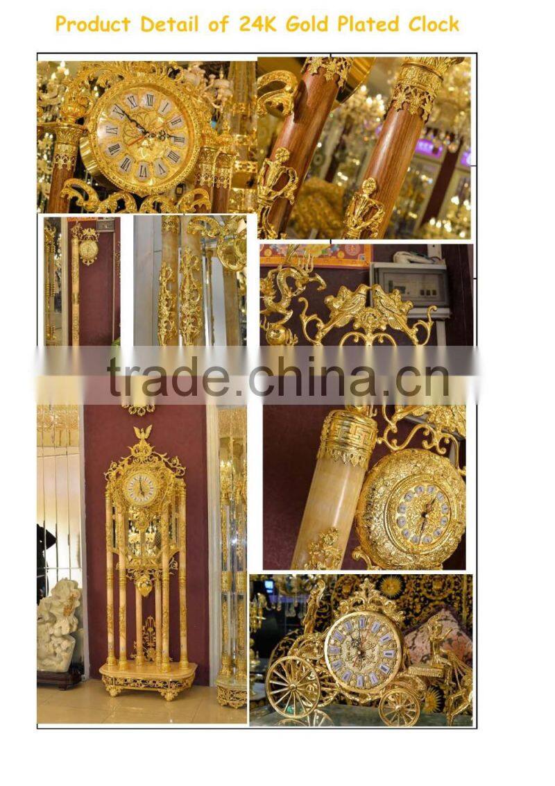 Royal Brass and Crystal Decorated Art Table Clock, Luxury Design 24K Gold Plated Table Clock, Empire Gold Gilt Table Clock